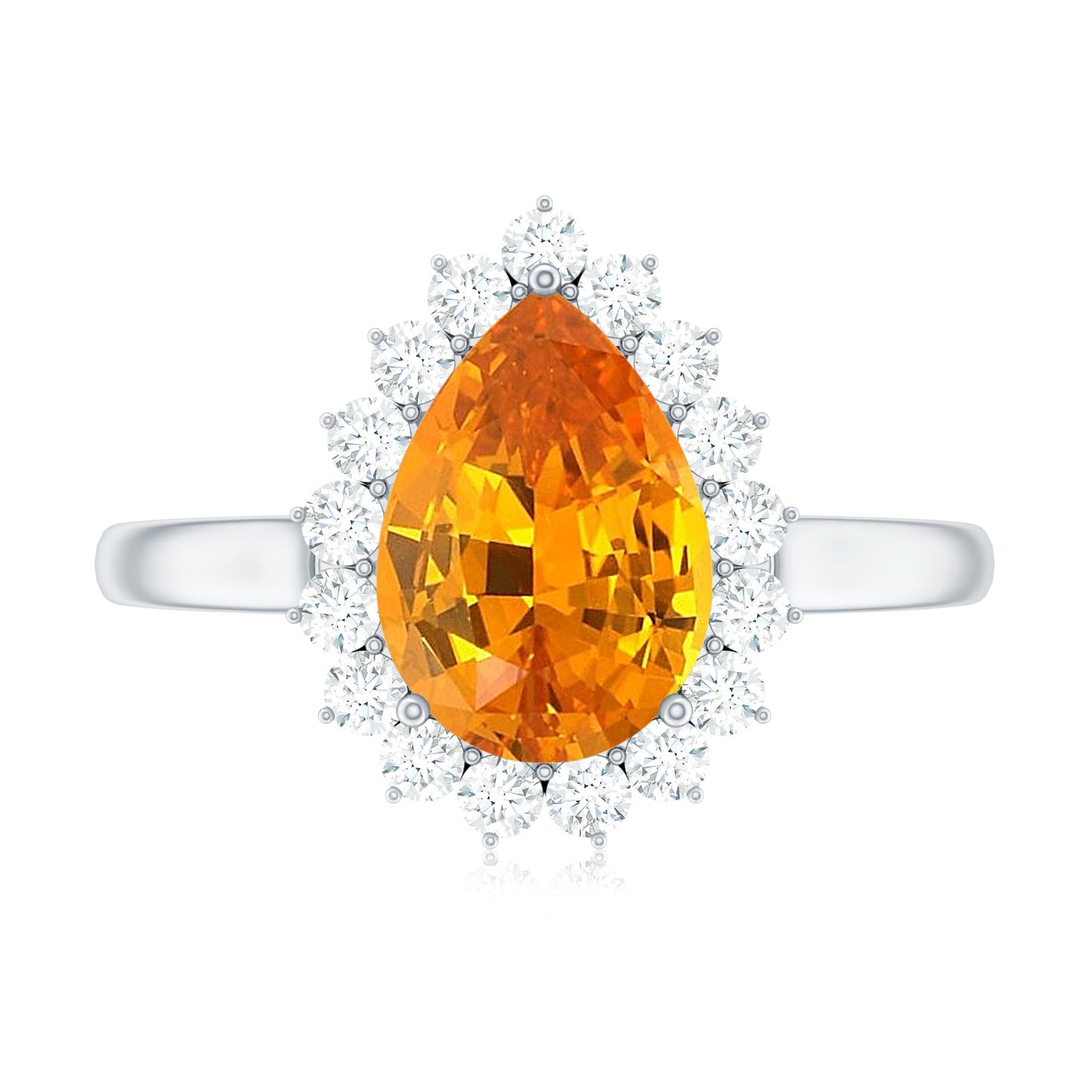 2.5 Carat Lab Grown Orange Sapphire Teardrop Engagement Ring with Diamond Halo