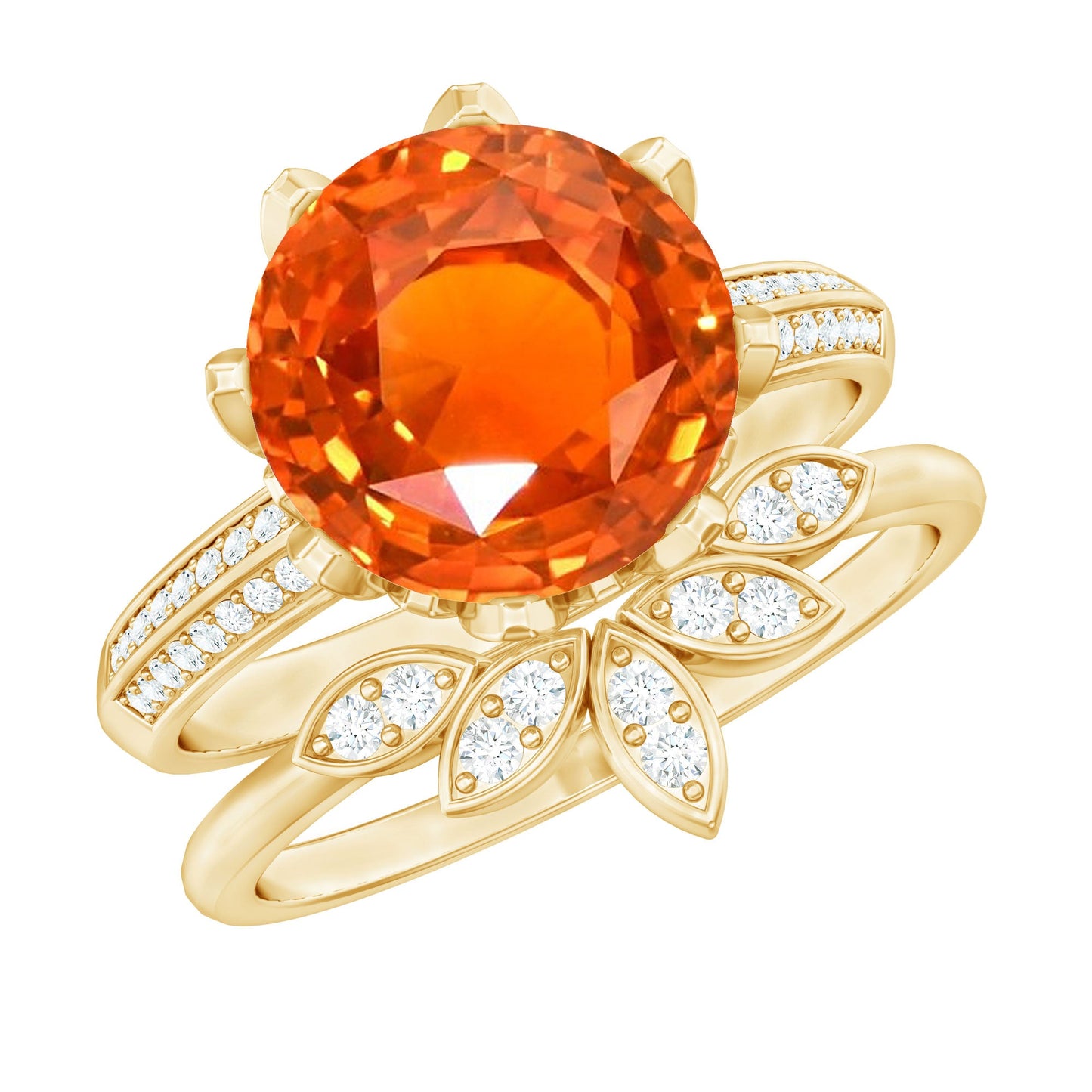 Nature Inspired 4.5 Carat Lab Grown Orange Sapphire Engagement Ring with Enhancer
