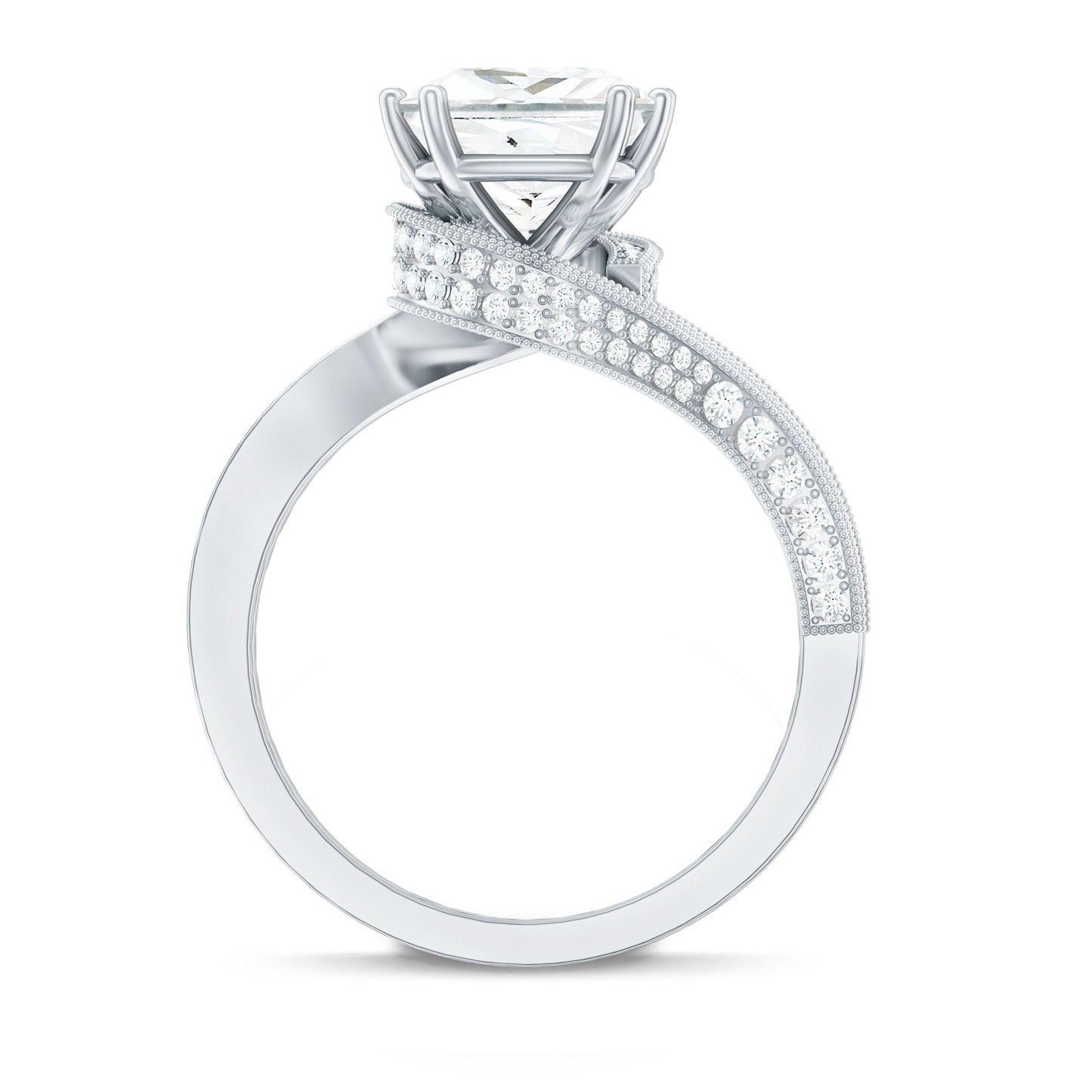 Designer Solitaire Cubic Zirconia Bypass Engagement Ring