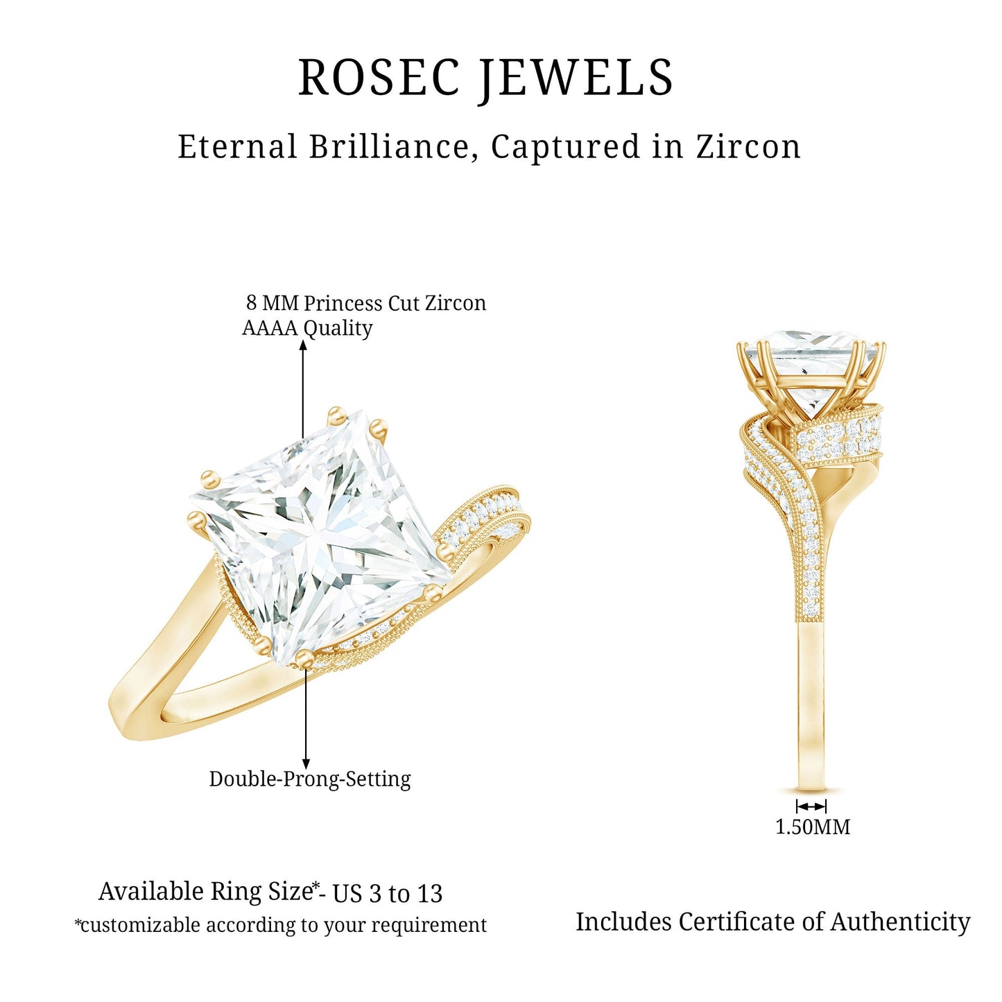 Designer Solitaire Cubic Zirconia Bypass Engagement Ring