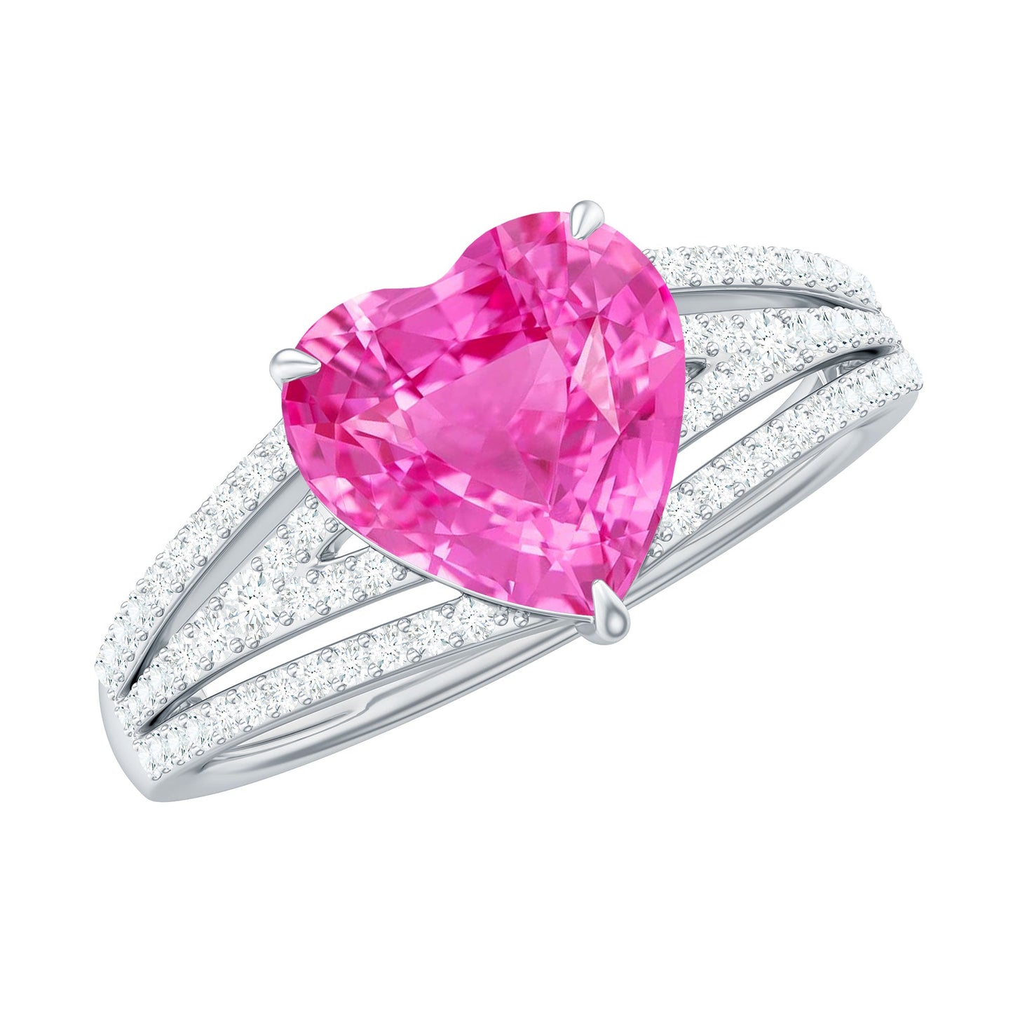 2 Carat Lab Created Pink Sapphire Heart Engagement Ring with Diamond
