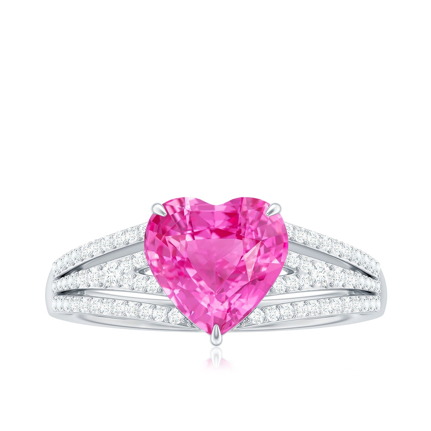 2 Carat Lab Created Pink Sapphire Heart Engagement Ring with Diamond