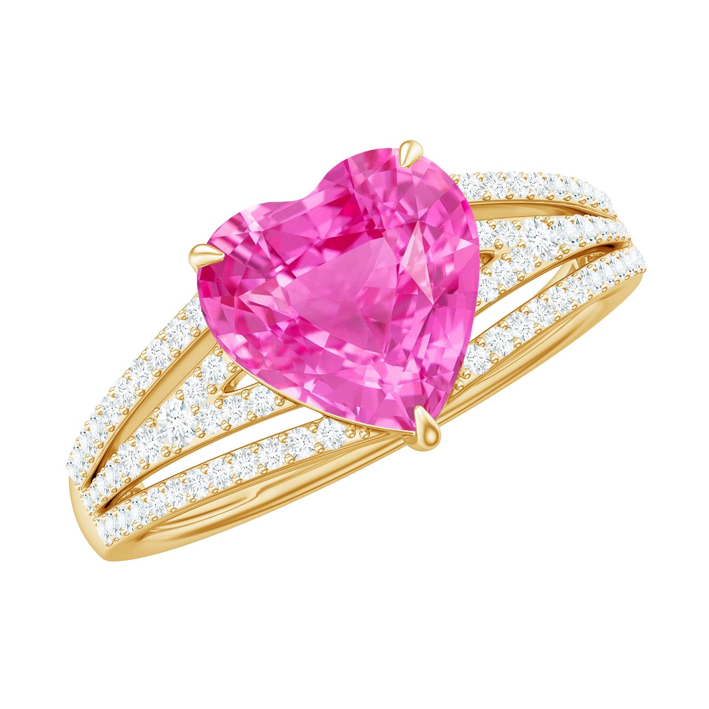 2 Carat Lab Created Pink Sapphire Heart Engagement Ring with Diamond