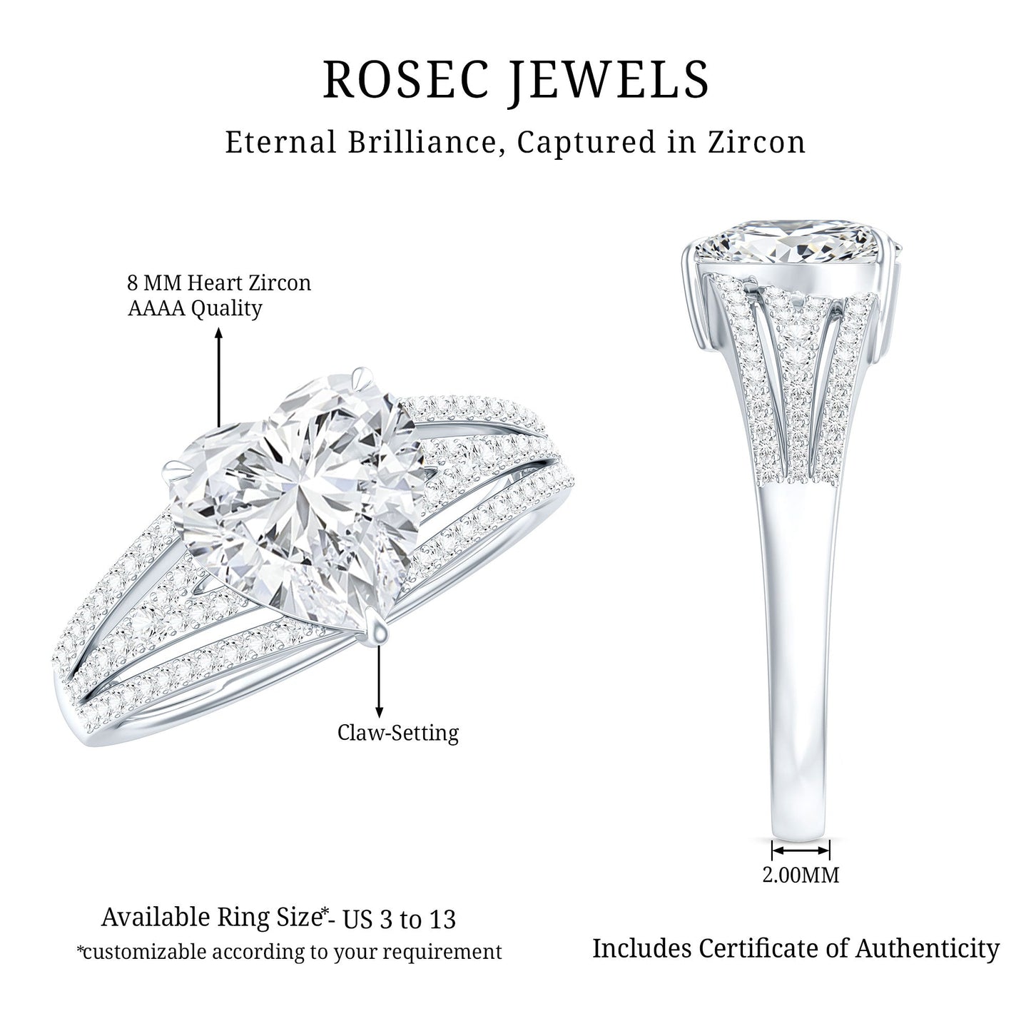 Certified Cubic Zirconia Heart Engagement Ring