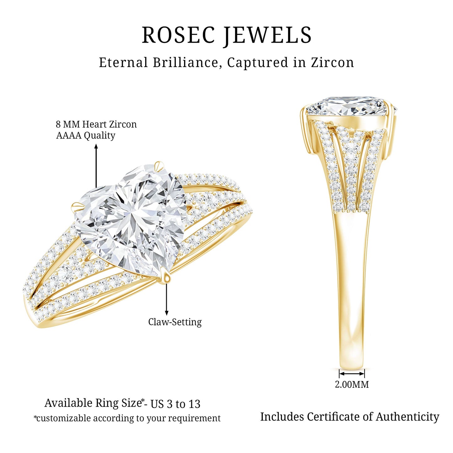 Certified Cubic Zirconia Heart Engagement Ring