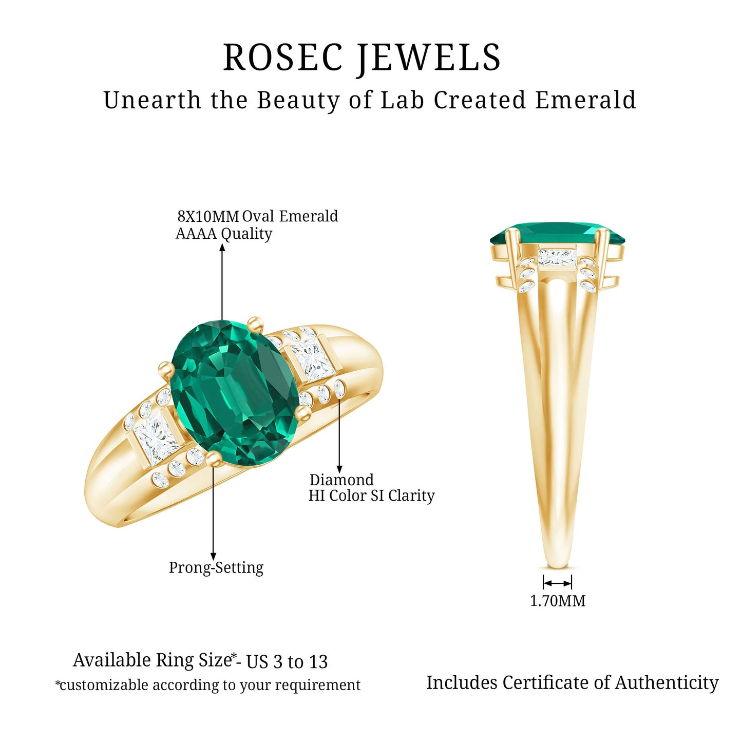 3 Carat Lab Grown Emerald Oval Engagement Ring with Diamond