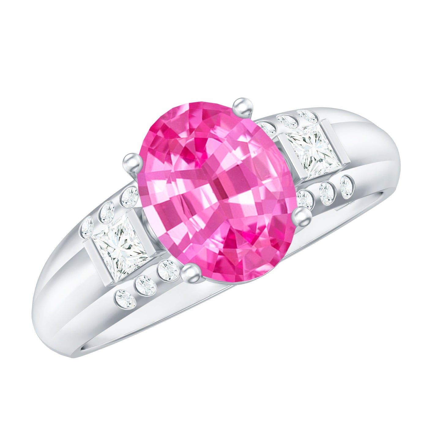 Lab Grown Pink Sapphire Oval Solitaire Engagement Ring with Diamond