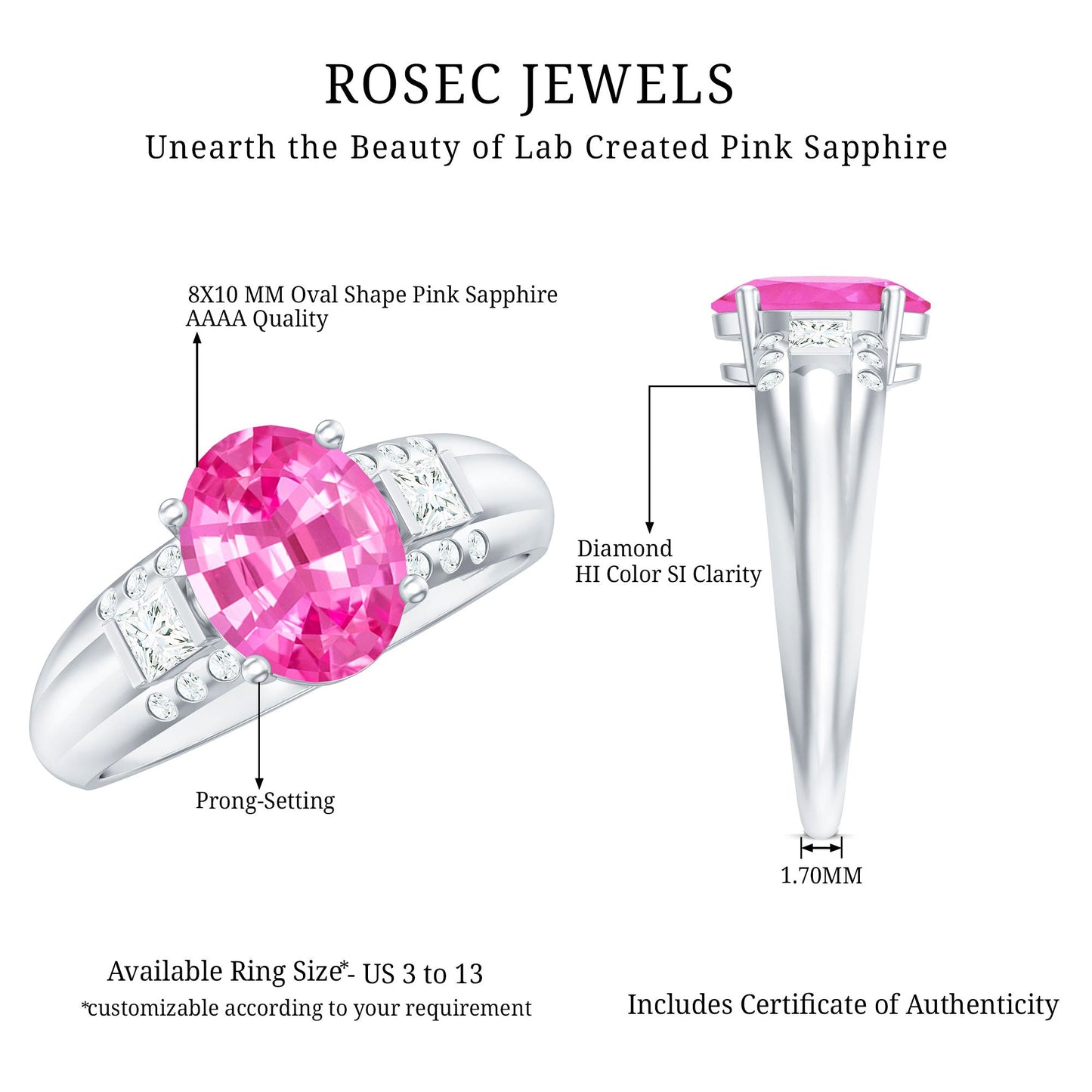 Lab Grown Pink Sapphire Oval Solitaire Engagement Ring with Diamond