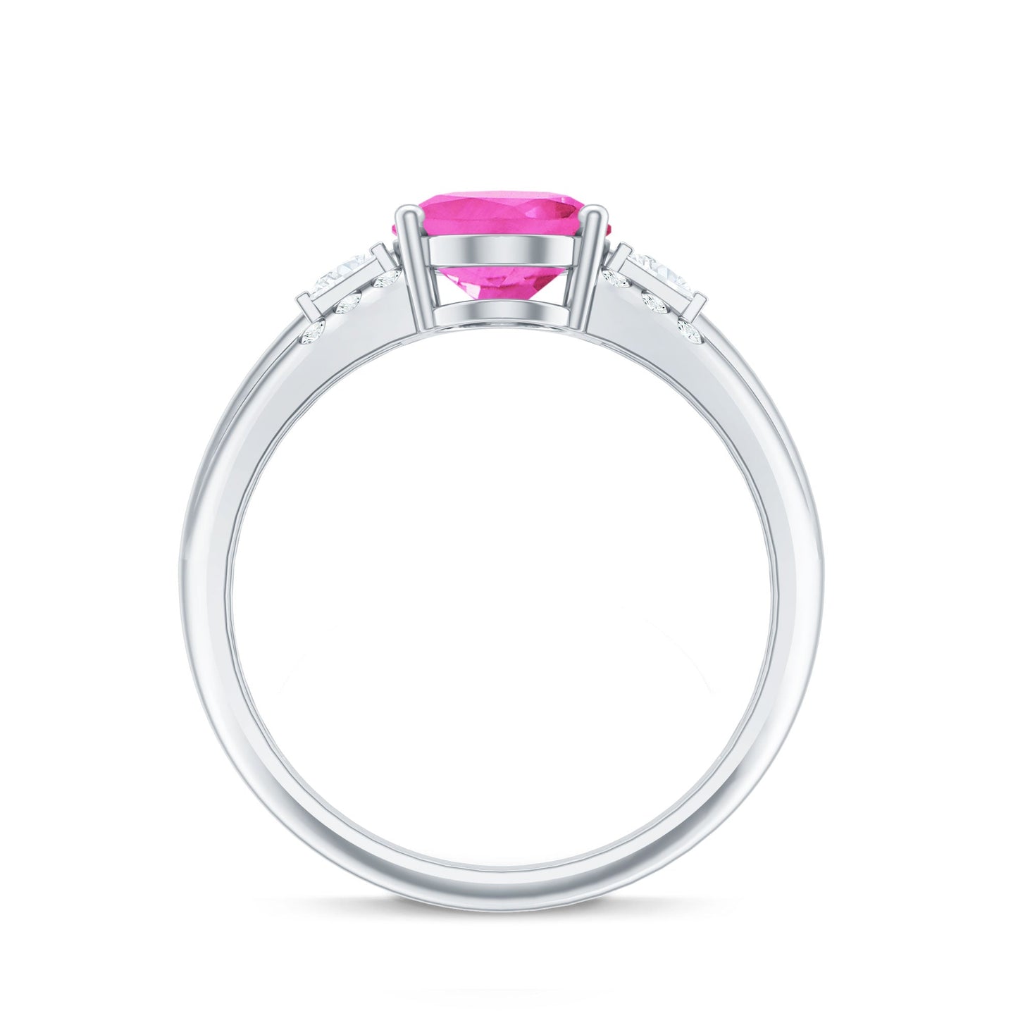Lab Grown Pink Sapphire Oval Solitaire Engagement Ring with Diamond