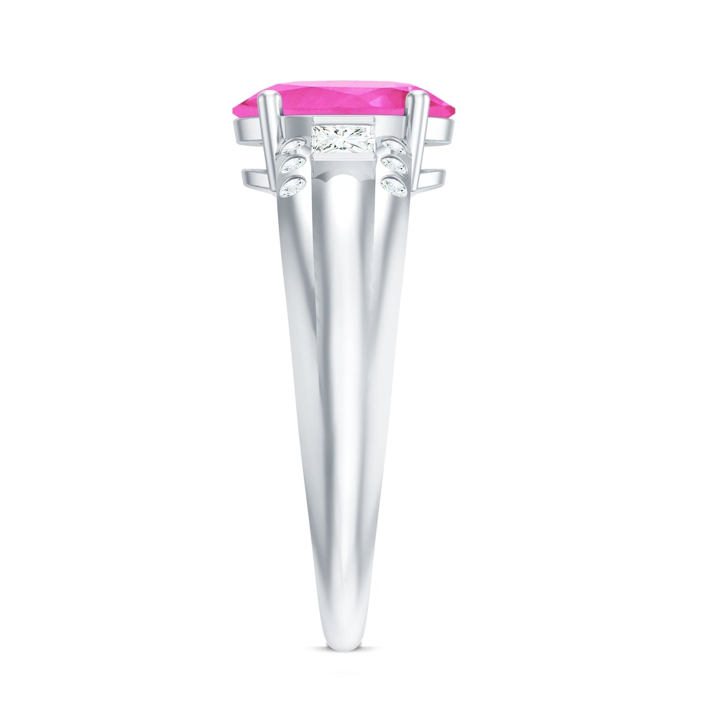 Lab Grown Pink Sapphire Oval Solitaire Engagement Ring with Diamond