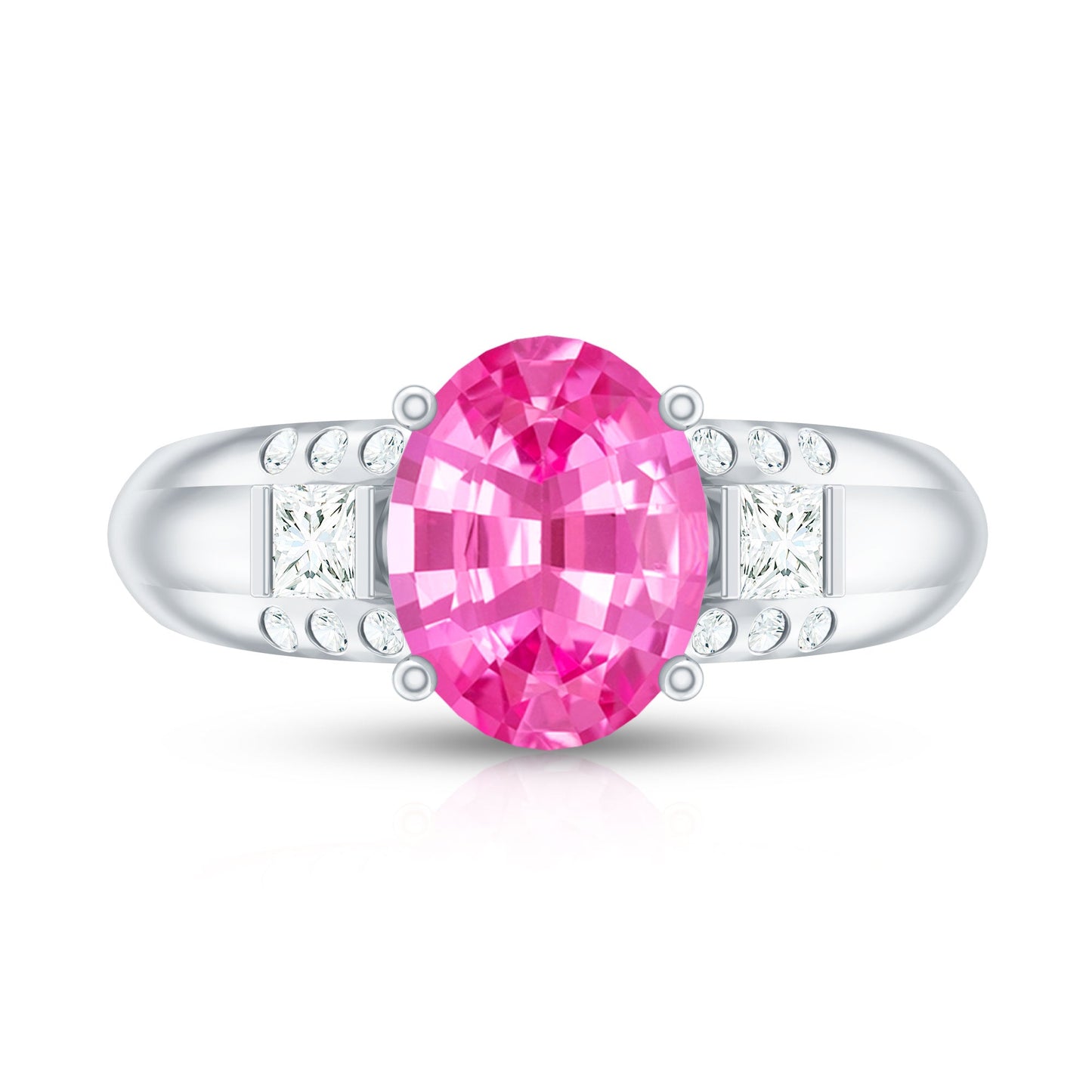 Lab Grown Pink Sapphire Oval Solitaire Engagement Ring with Diamond
