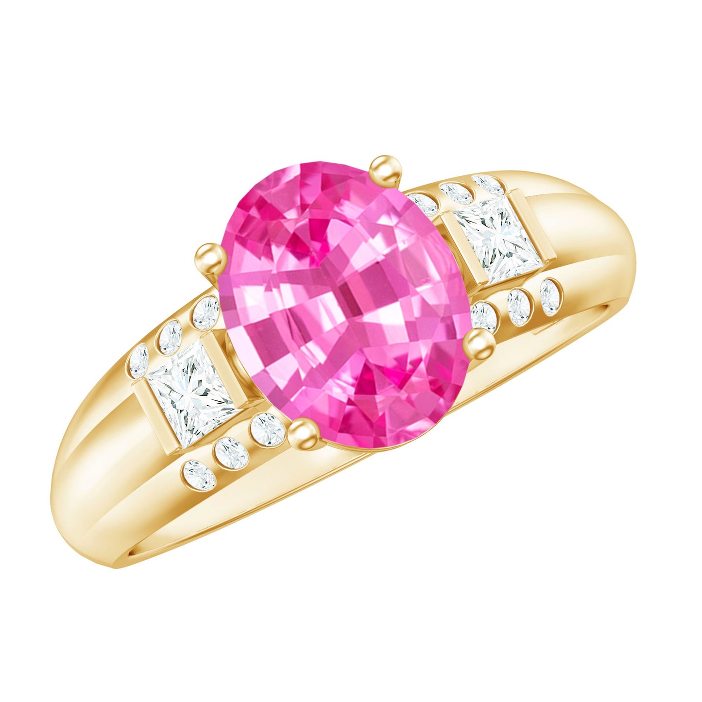 Lab Grown Pink Sapphire Oval Solitaire Engagement Ring with Diamond