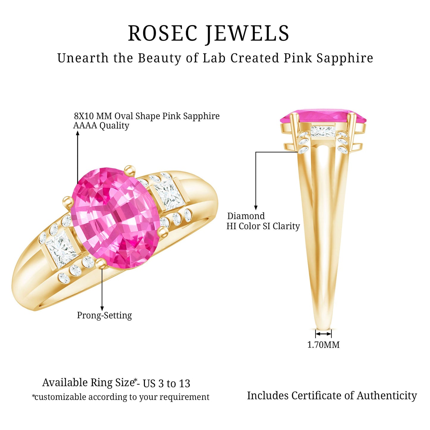 Lab Grown Pink Sapphire Oval Solitaire Engagement Ring with Diamond