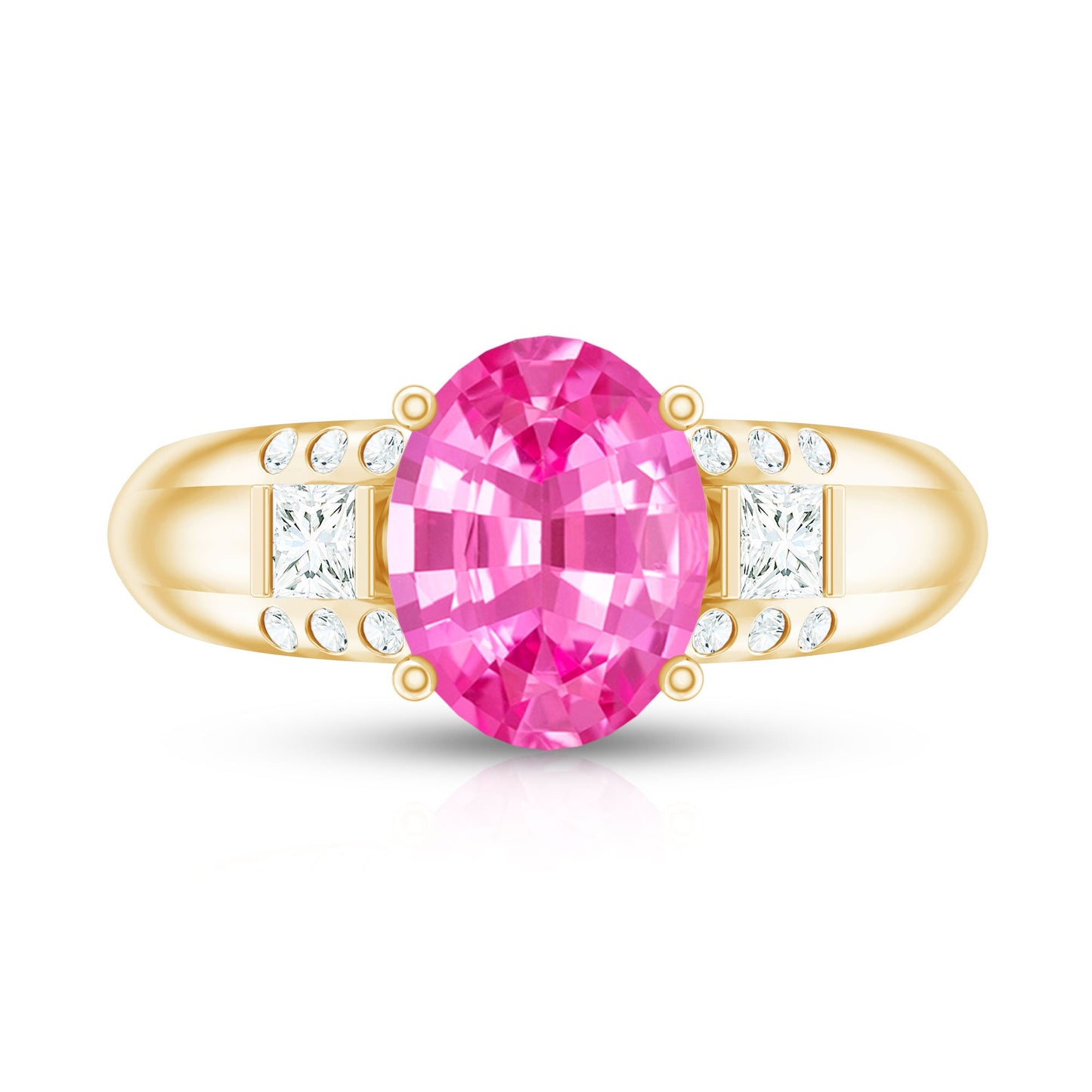 Lab Grown Pink Sapphire Oval Solitaire Engagement Ring with Diamond