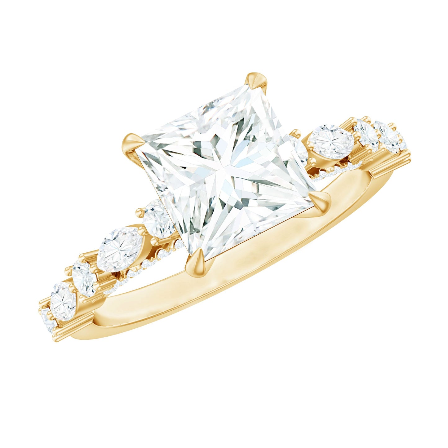 Certified Princess Cut Moissanite Engagement Ring with Side Stones