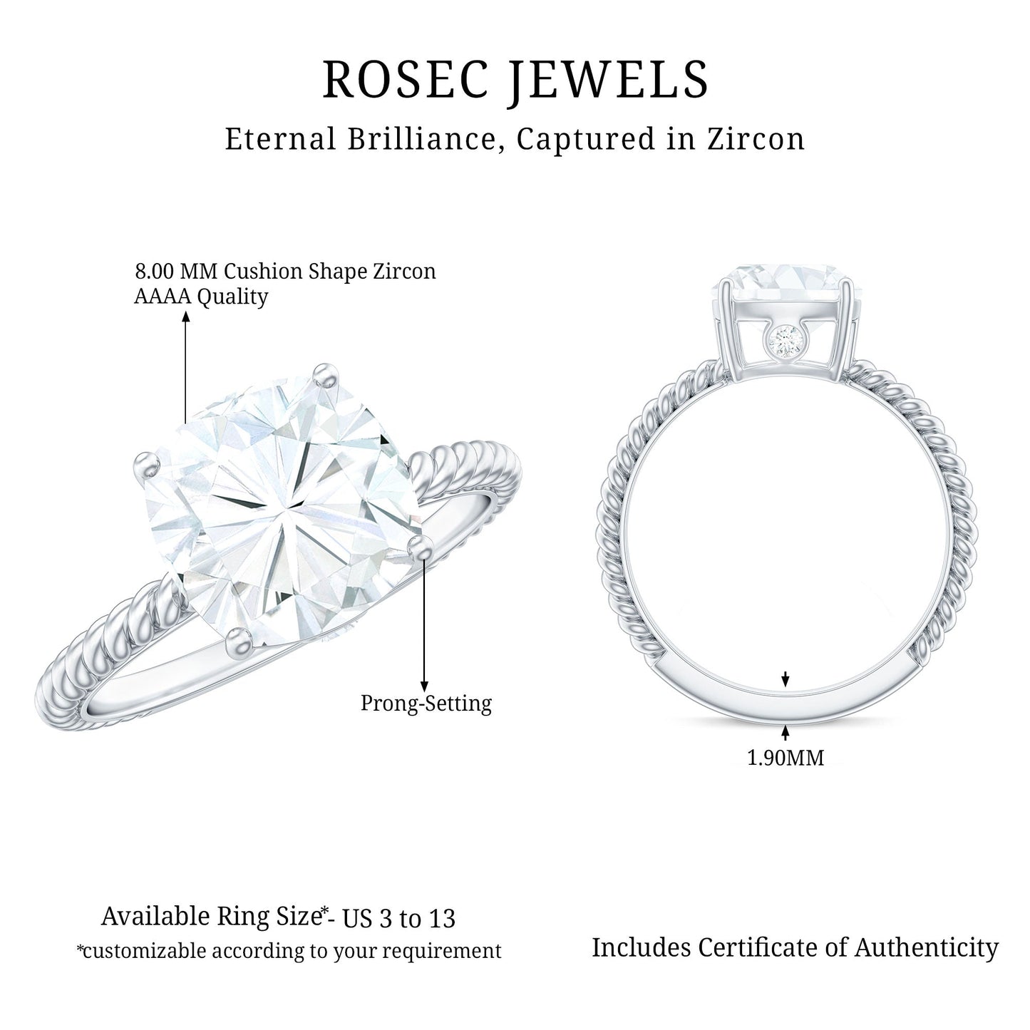 Cushion Cut Cubic Zirconia Solitaire Engagement Ring