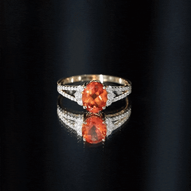4 Carat Lab Grown Orange Sapphire Oblong Engagement Ring with Split Shank