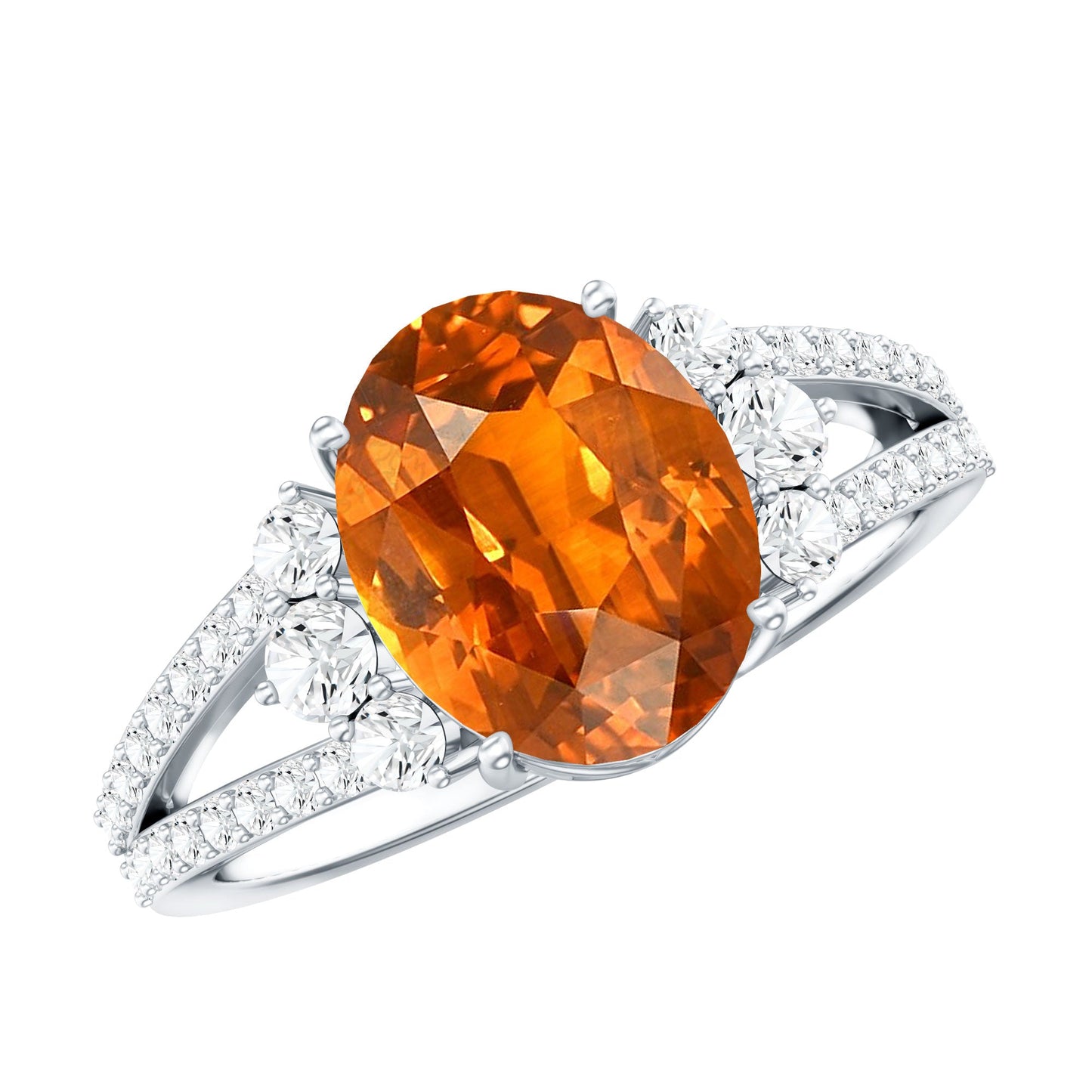 4 Carat Lab Grown Orange Sapphire Oblong Engagement Ring with Split Shank