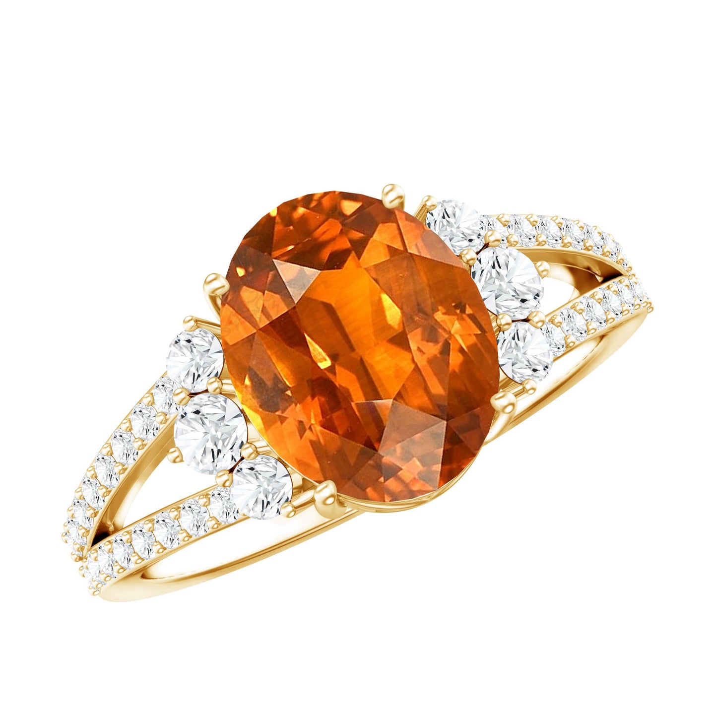 4 Carat Lab Grown Orange Sapphire Oblong Engagement Ring with Split Shank