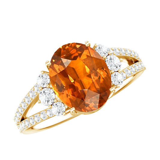 4 Carat Lab Grown Orange Sapphire Oblong Engagement Ring with Split Shank
