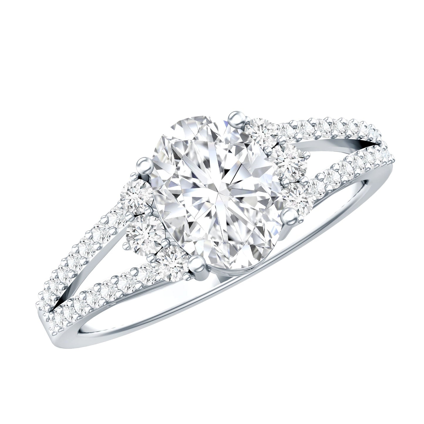 Solitaire Cubic Zirconia Oval Engagement Ring with Side Stones