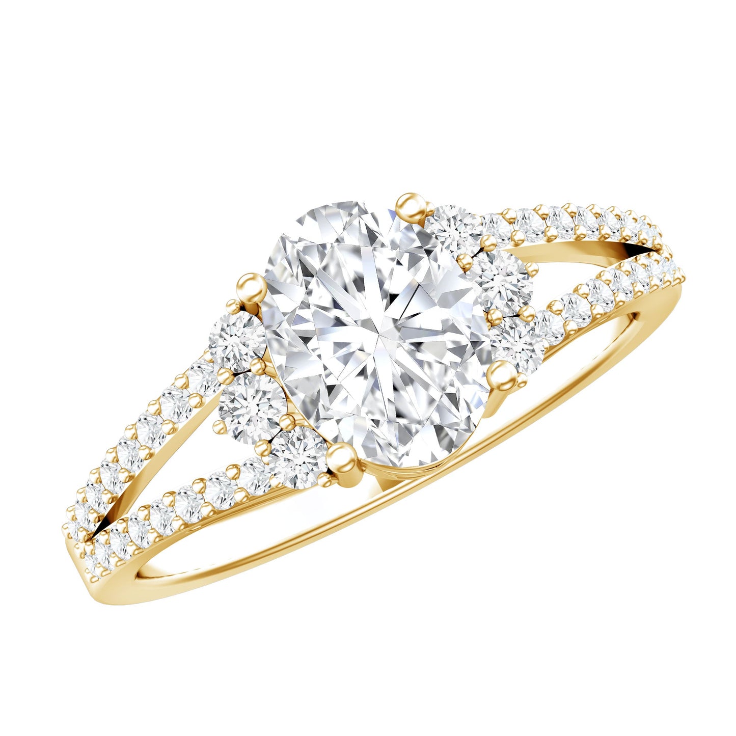 Solitaire Cubic Zirconia Oval Engagement Ring with Side Stones