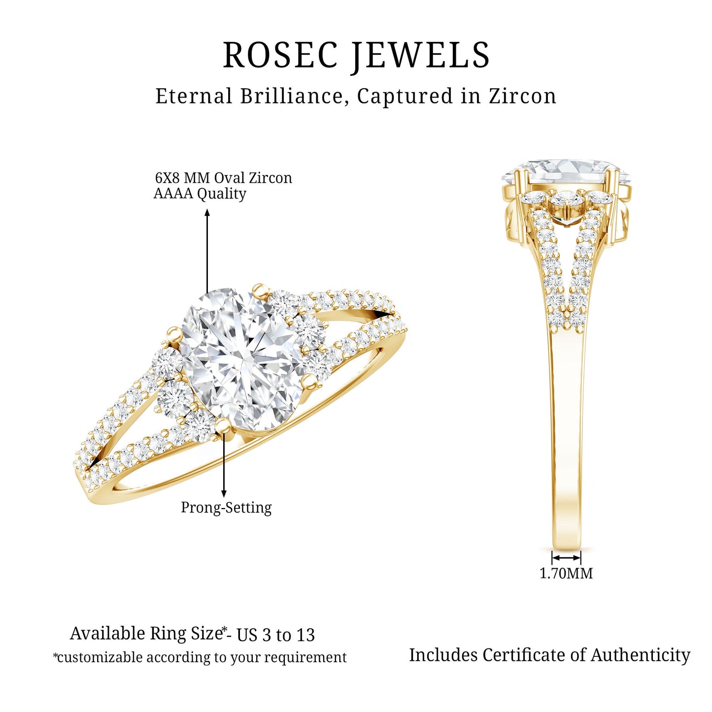 Solitaire Cubic Zirconia Oval Engagement Ring with Side Stones