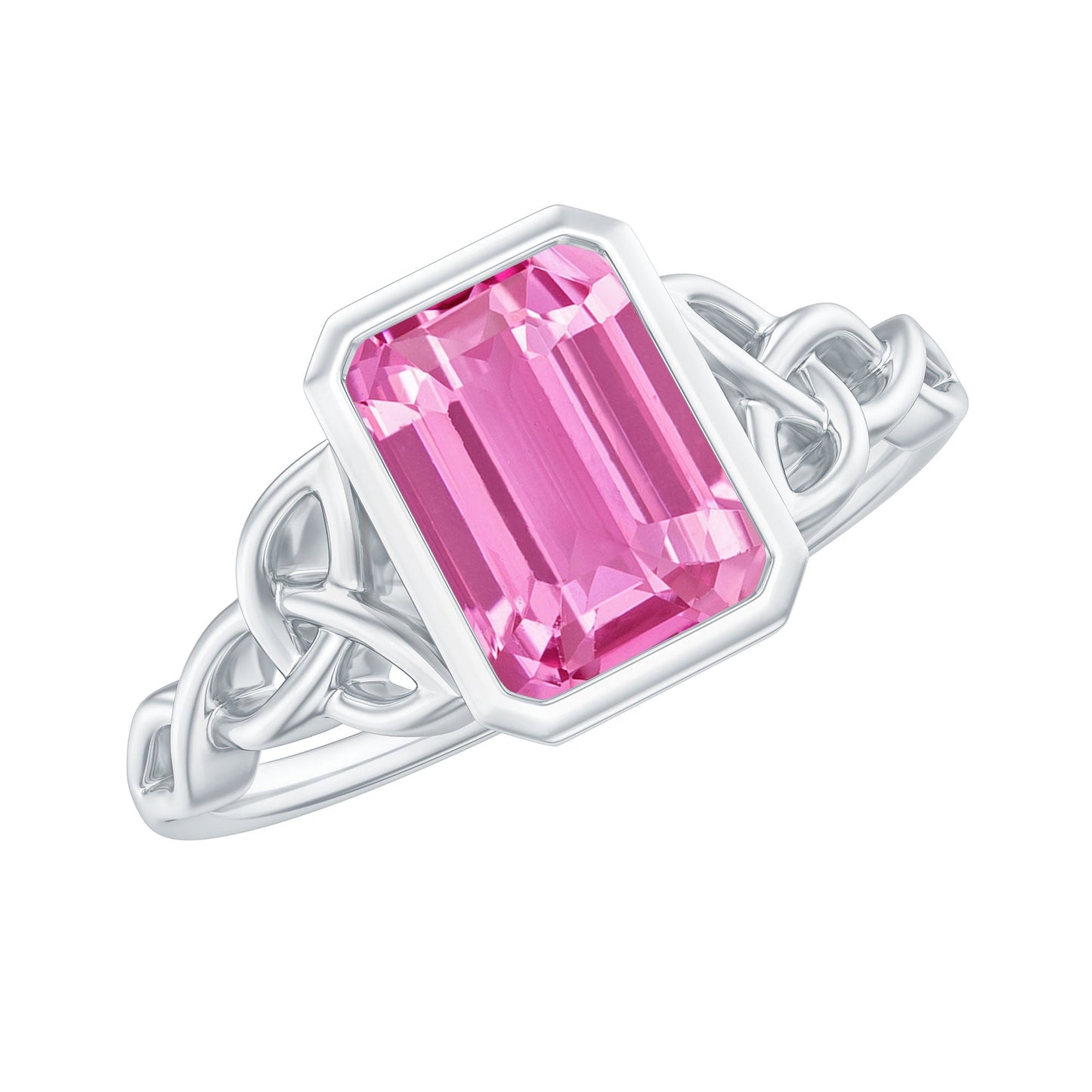 2.7 carat Emerald Cut Lab Created Pink Sapphire Celtic Engagement Ring