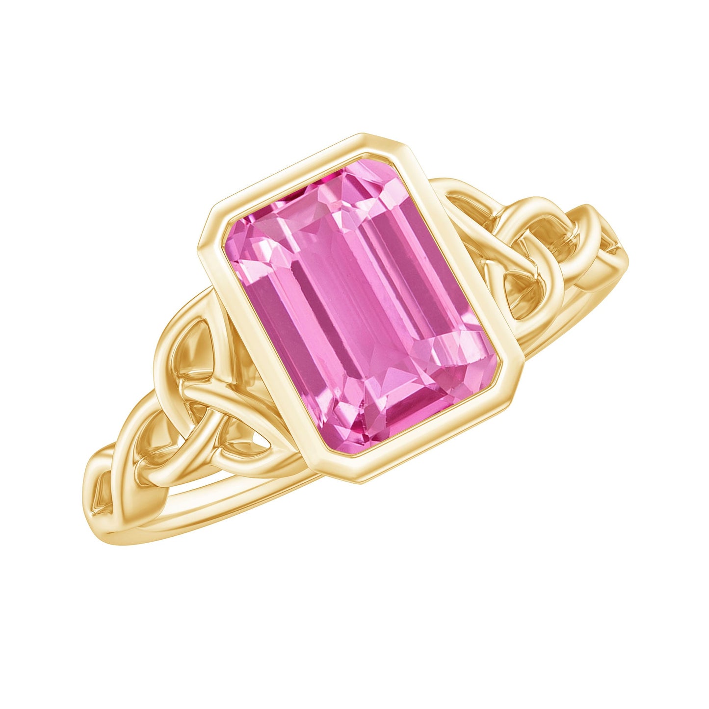 2.7 carat Emerald Cut Lab Created Pink Sapphire Celtic Engagement Ring