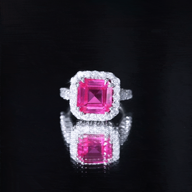 Lab Grown Pink Sapphire Statement Engagement Ring With Moissanite