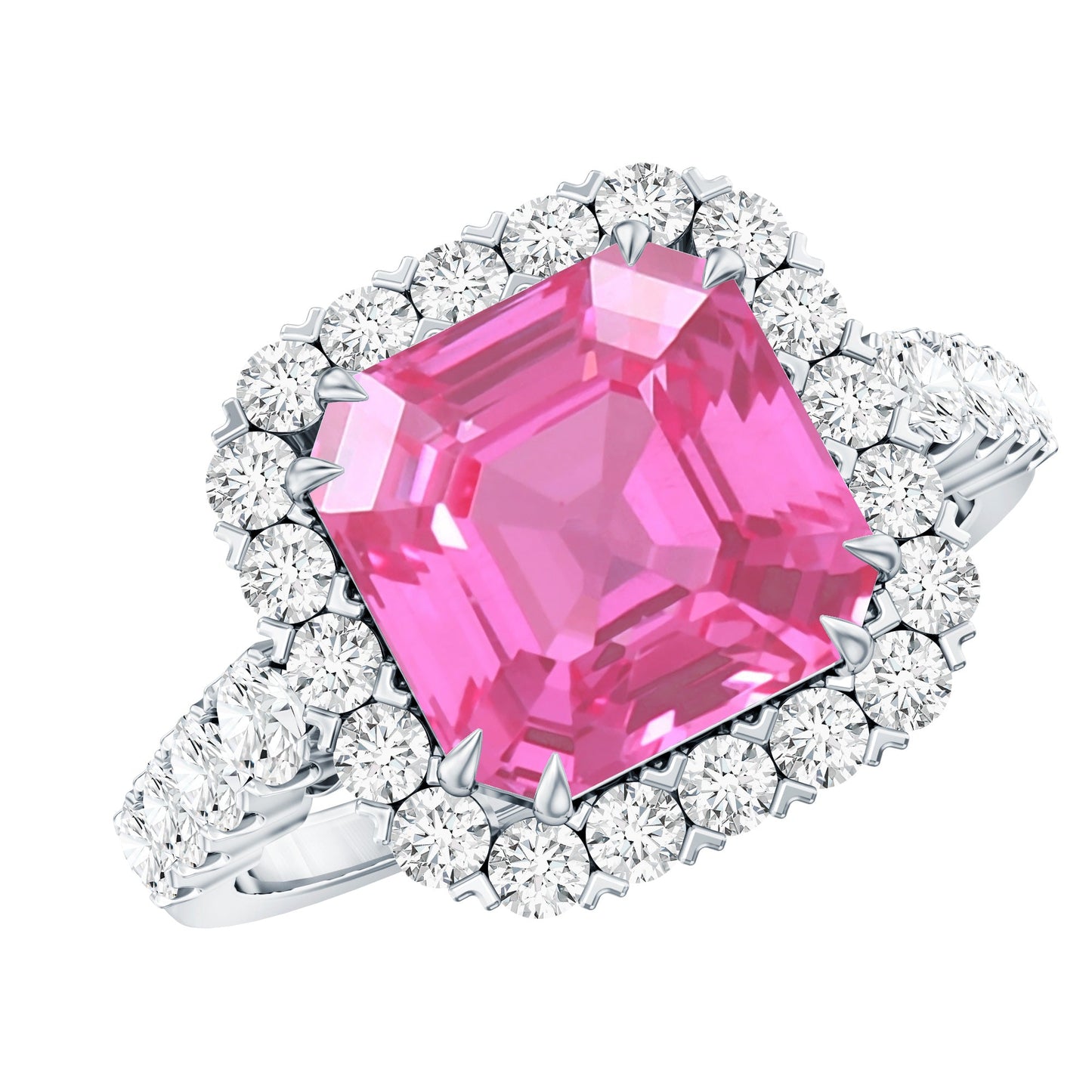 Lab Grown Pink Sapphire Statement Engagement Ring With Moissanite