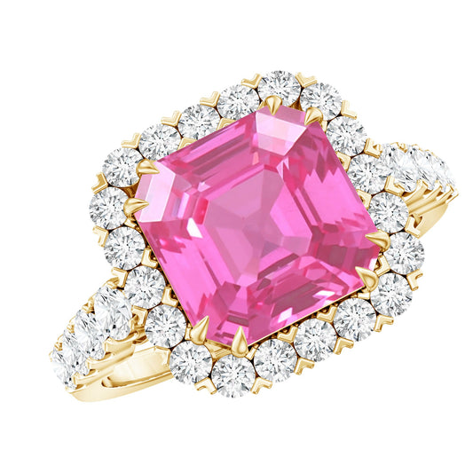 Lab Grown Pink Sapphire Statement Engagement Ring With Moissanite