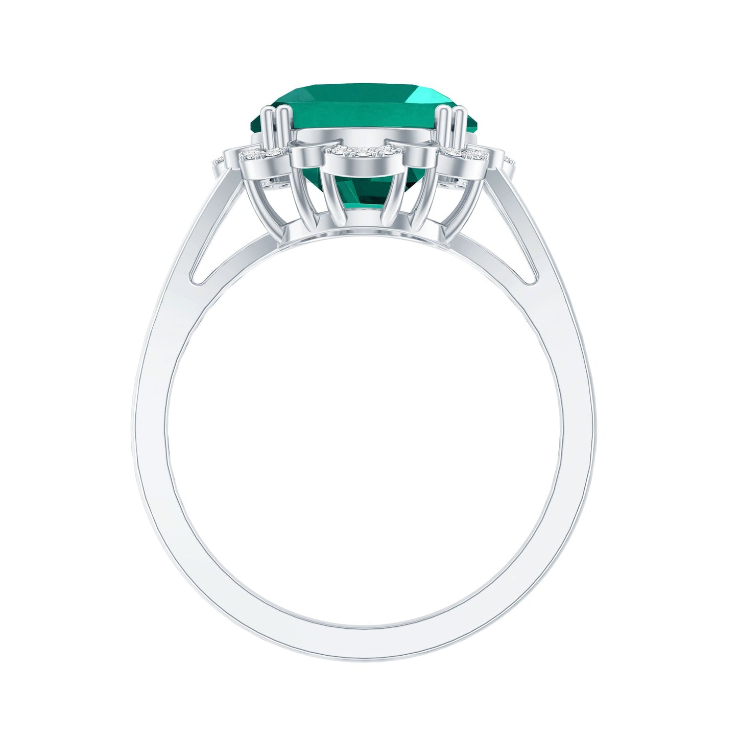 Vintage Looking 10X12mm Lab Created Emerald Engagement Ring with Diamond