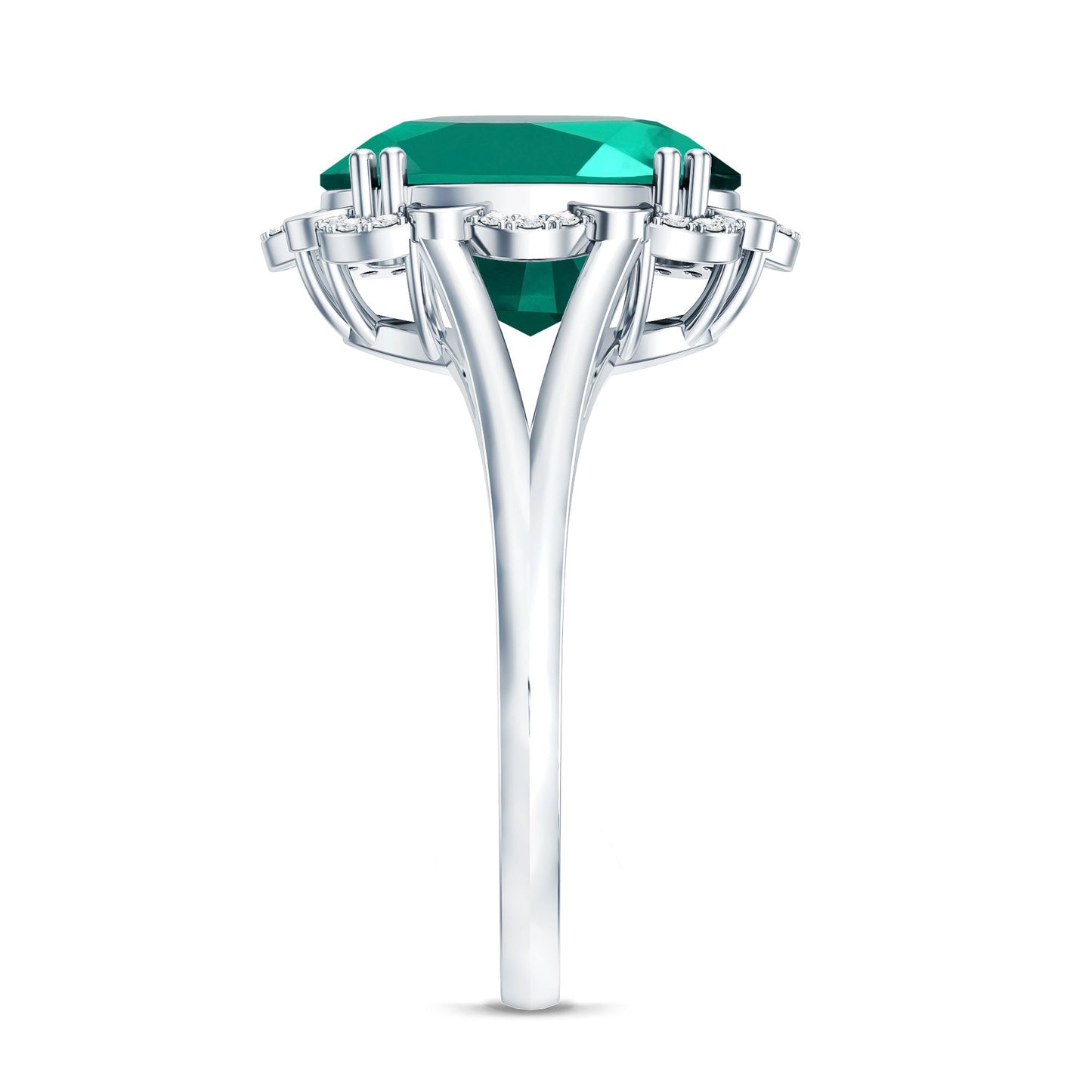 Vintage Looking 10X12mm Lab Created Emerald Engagement Ring with Diamond