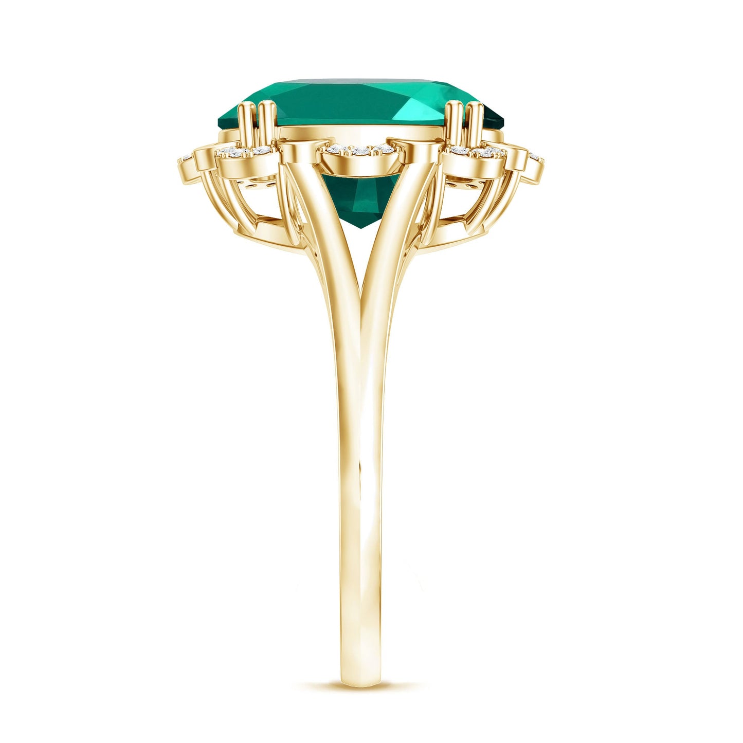 Vintage Looking 10X12mm Lab Created Emerald Engagement Ring with Diamond