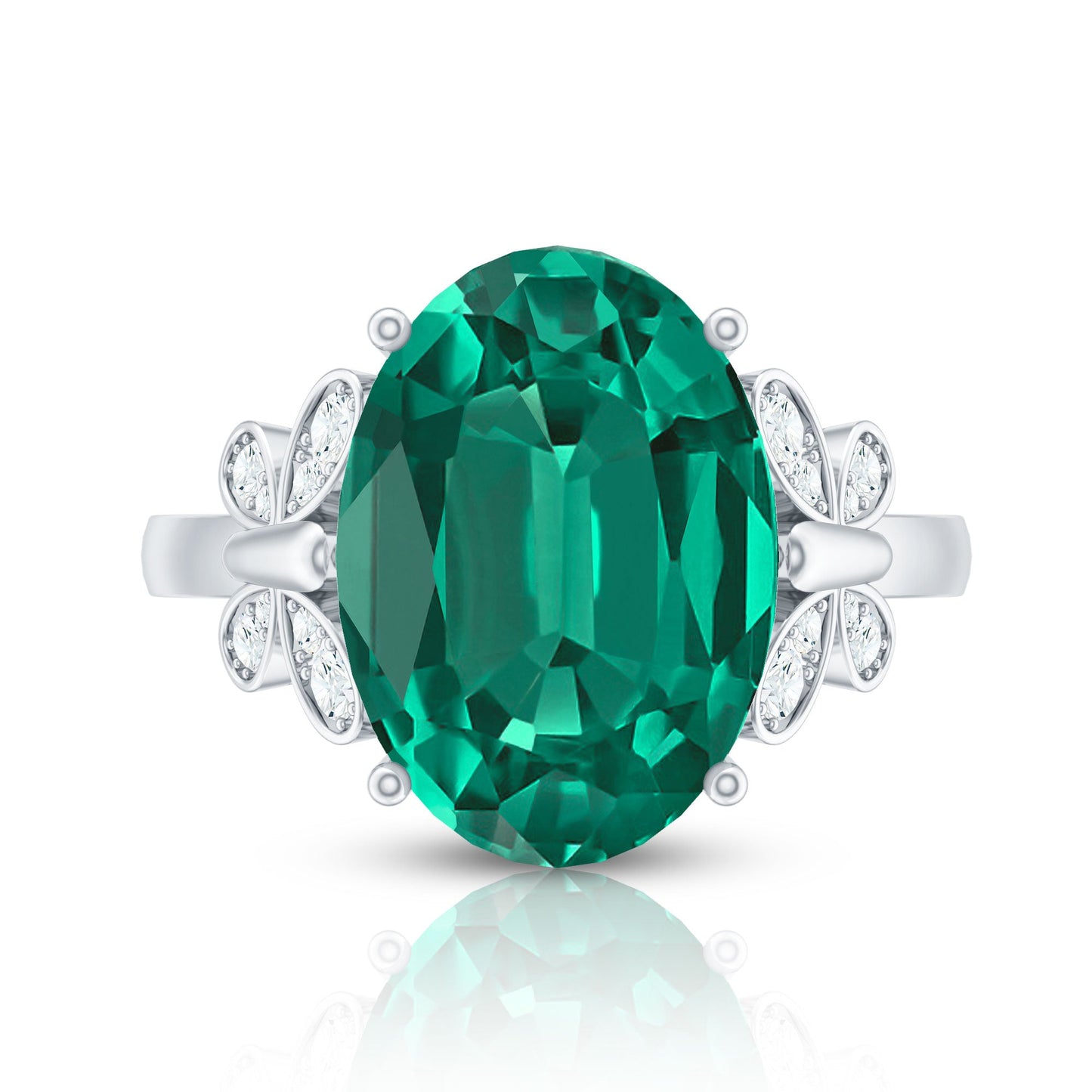 Certified 10X14 mm Lab Grown Emerald Statement Engagement Ring with Diamond