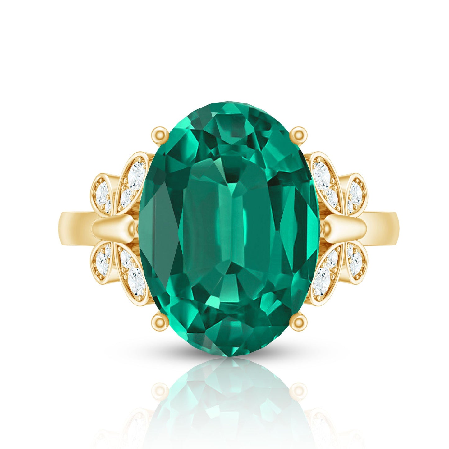 Certified 10X14 mm Lab Grown Emerald Statement Engagement Ring with Diamond