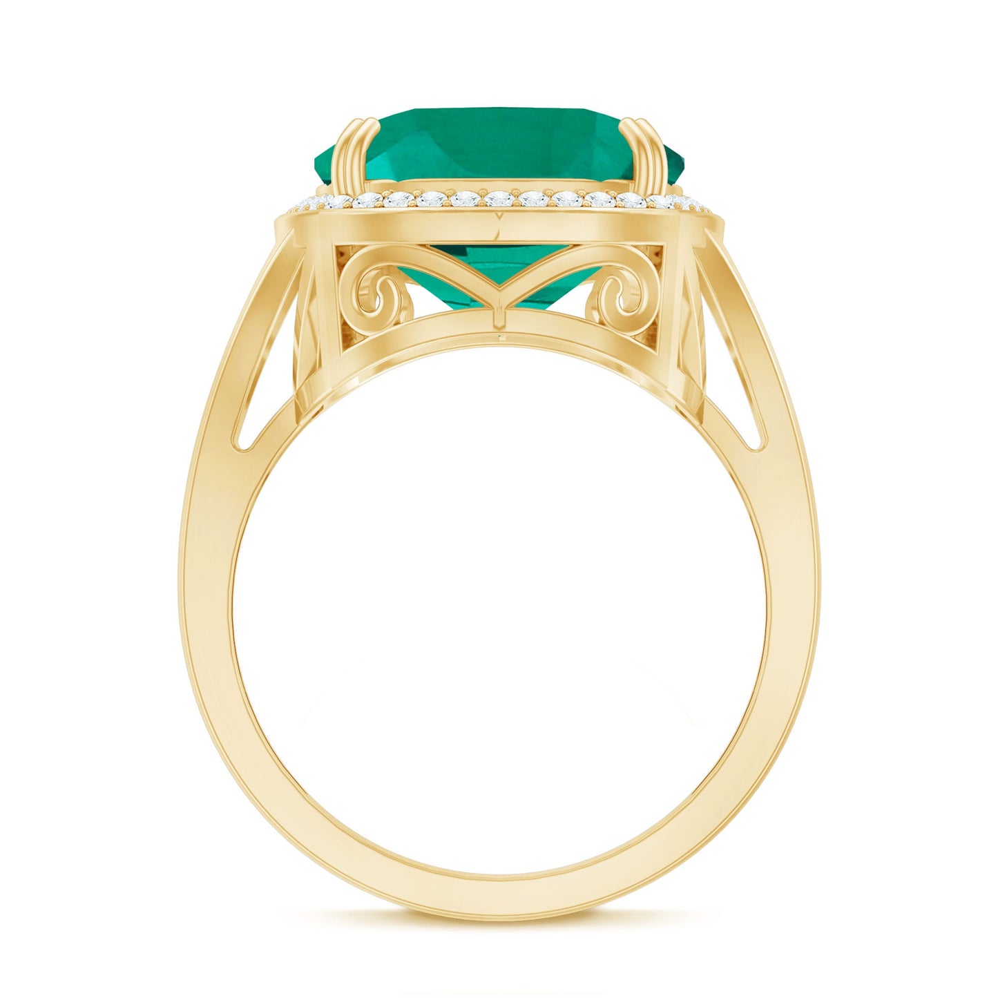 Certified 12 mm Lab Grown Emerald Cushion Cut Engagement with Diamond Halo