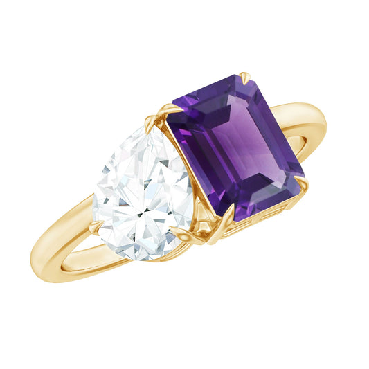 Certified Real Amethyst Toi Et Moi Engagement Ring with Moissanite