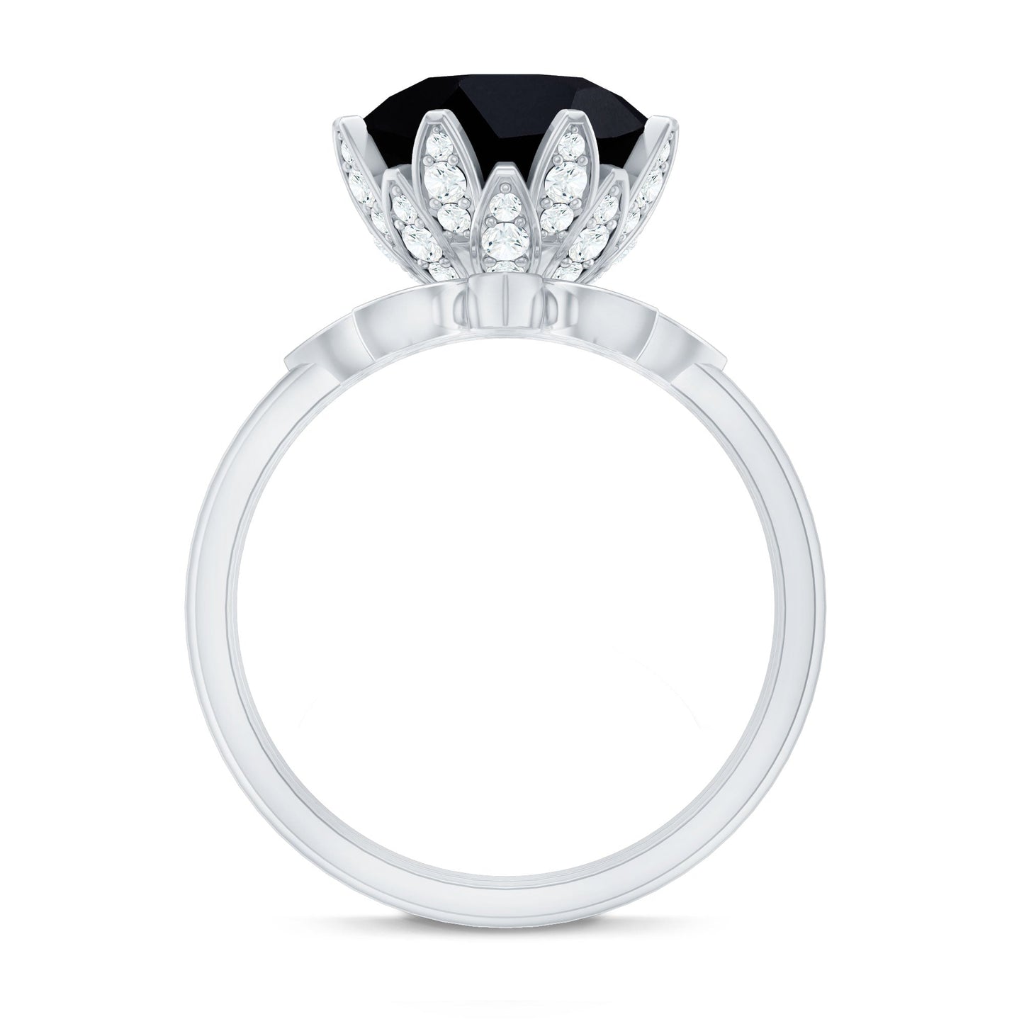 Nature Inspired 4.5 Carat Lab Grown Black and White Diamond Wedding Engagement Ring Set