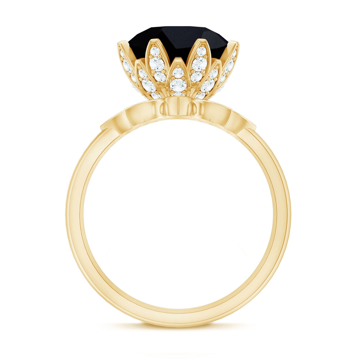 Nature Inspired 4.5 Carat Lab Grown Black and White Diamond Wedding Engagement Ring Set