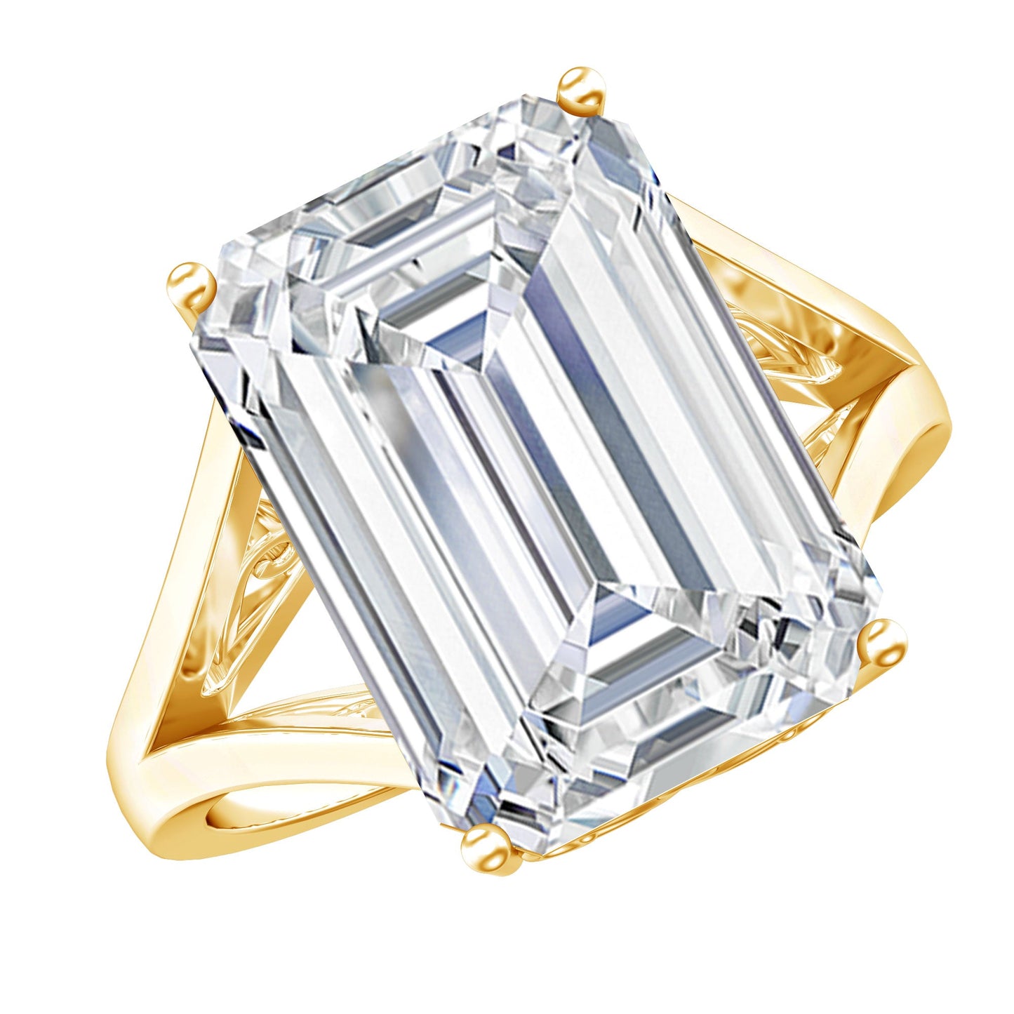 Certified 10X14 MM Emerald Cut Cubic Zirconia Solitaire Engagement Ring