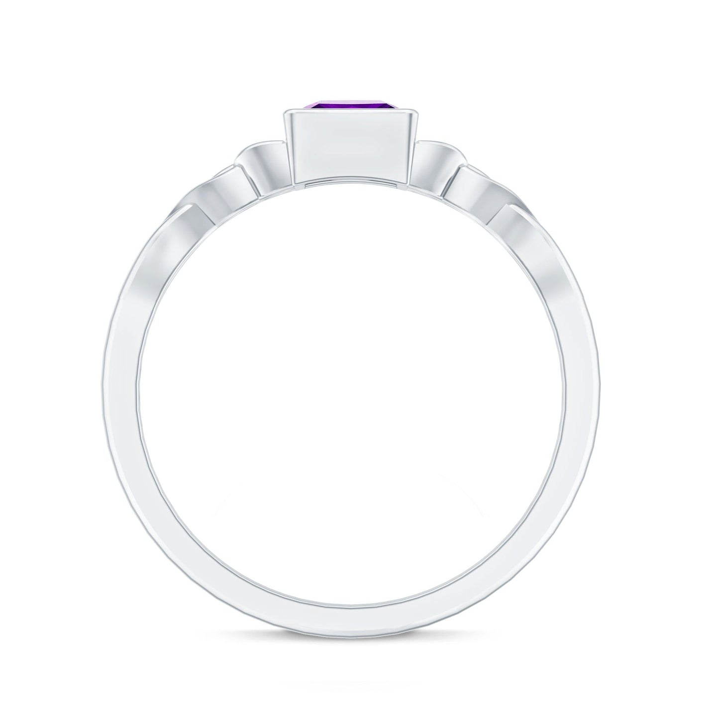 Natural Amethyst Princess Cut Solitaire Celtic Ring in Bezel Setting