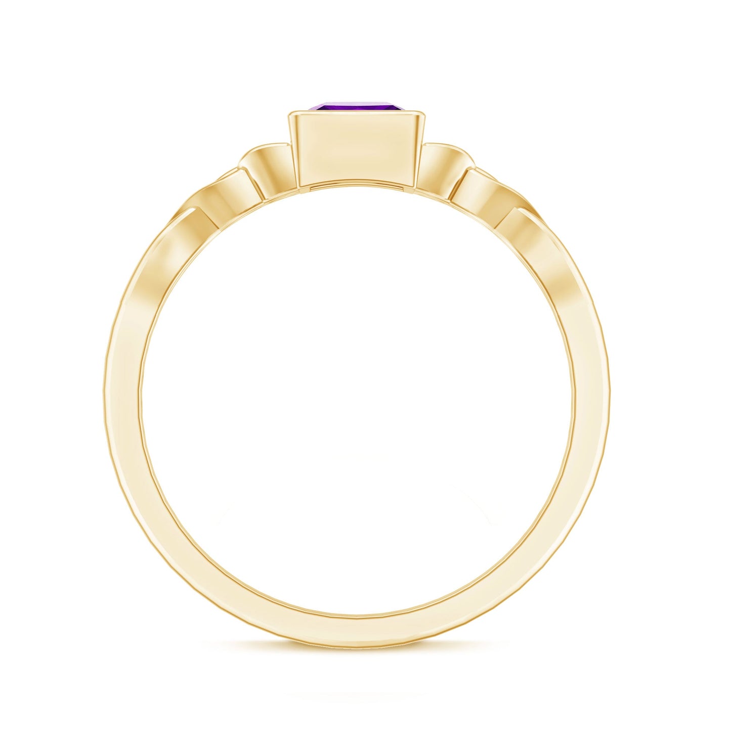 Natural Amethyst Princess Cut Solitaire Celtic Ring in Bezel Setting