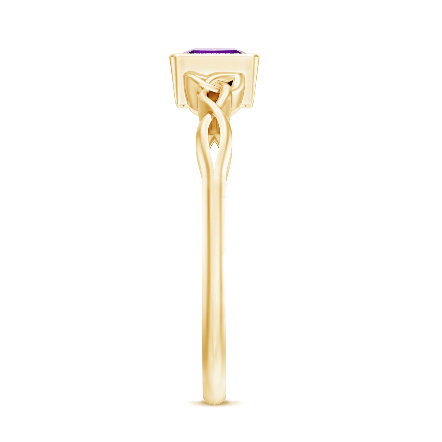 Natural Amethyst Princess Cut Solitaire Celtic Ring in Bezel Setting