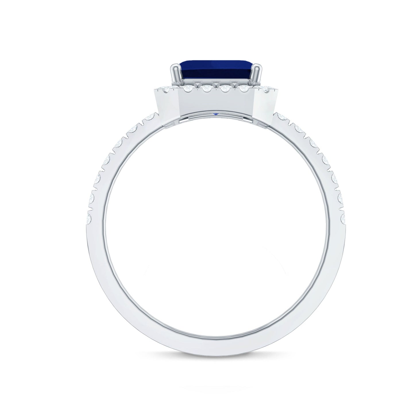 Certified 2.75 Carat Emerald Cut Lab Grown Blue Sapphire Engagement Ring with Diamond Halo