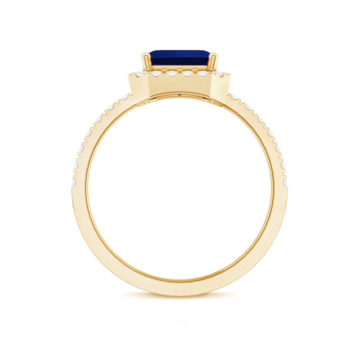 Certified 2.75 Carat Emerald Cut Lab Grown Blue Sapphire Engagement Ring with Diamond Halo