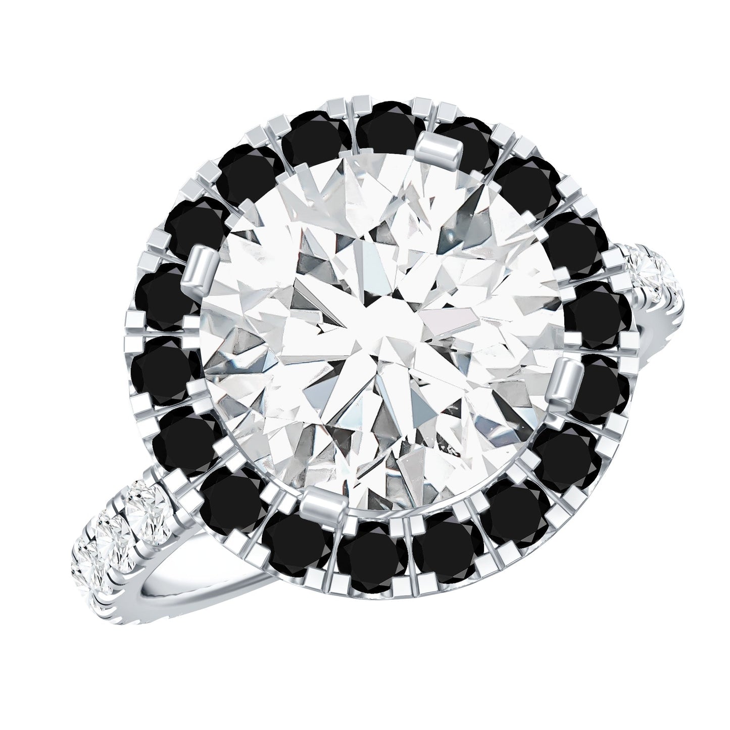 Certified 10 MM Moissanite Halo Engagement Ring With Lab Black Diamond