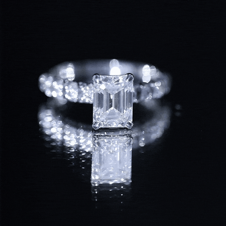 6X8 MM Emerald Cut Lab Grown Diamond Engagement Ring with Accent