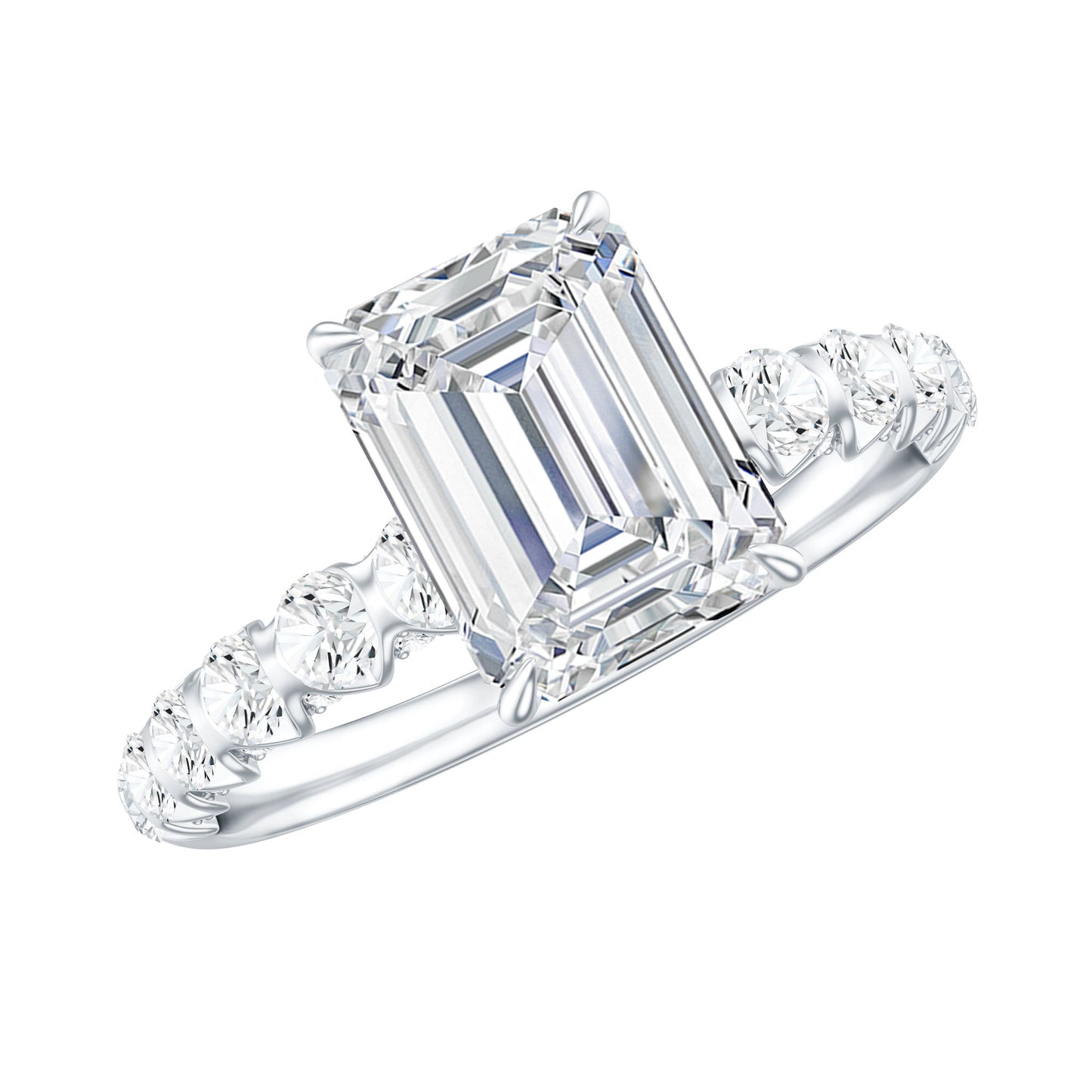6X8 MM Emerald Cut Lab Grown Diamond Engagement Ring with Accent